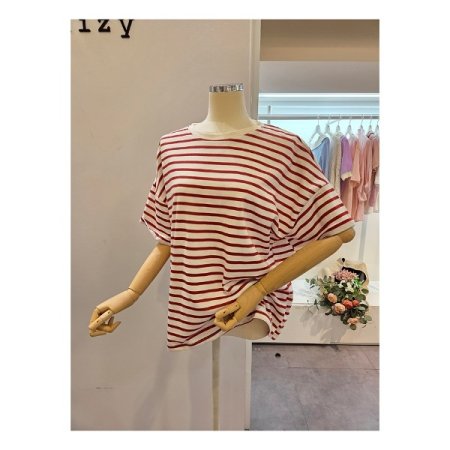 스트라이프 라운드넥 오버핏 티셔츠