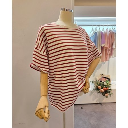 스트라이프 라운드넥 오버핏 티셔츠