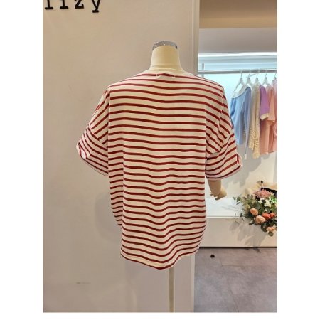 스트라이프 라운드넥 오버핏 티셔츠