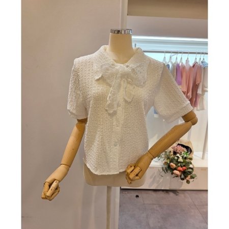 레이스 스카프 카라 블라우스