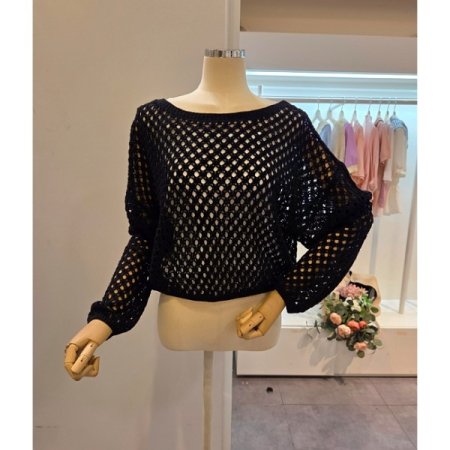 보트넥 그물망 니트