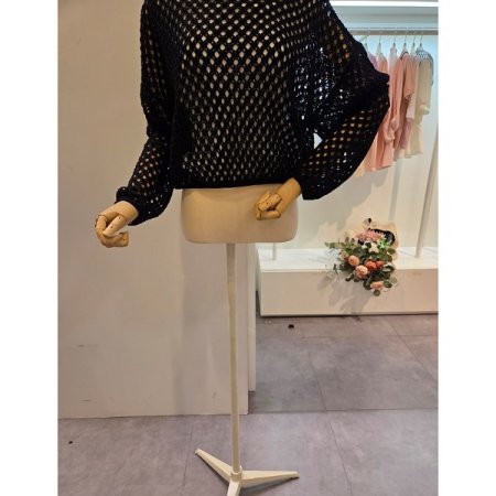 보트넥 그물망 니트