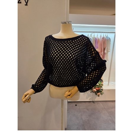 보트넥 그물망 니트