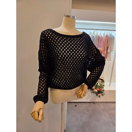 보트넥 그물망 니트