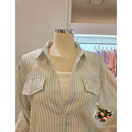 스트링 줄지 카라 셔츠