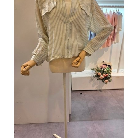 스트링 줄지 카라 셔츠