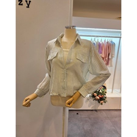 스트링 줄지 카라 셔츠