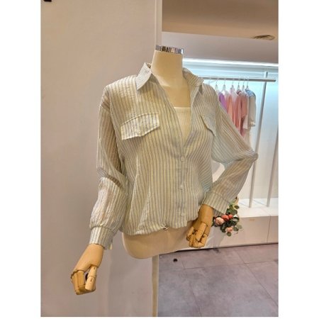 스트링 줄지 카라 셔츠