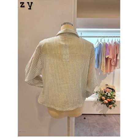 스트링 줄지 카라 셔츠