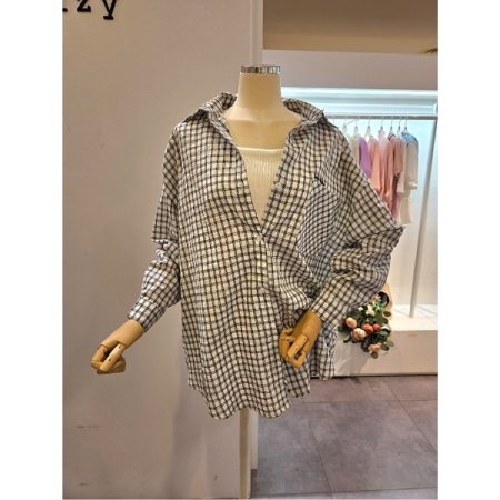 백 레터링 루즈핏 체크셔츠