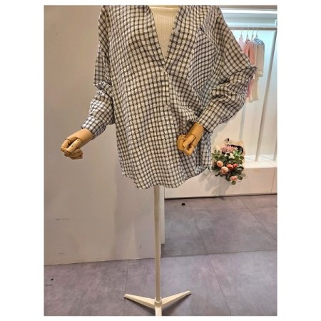 백 레터링 루즈핏 체크셔츠