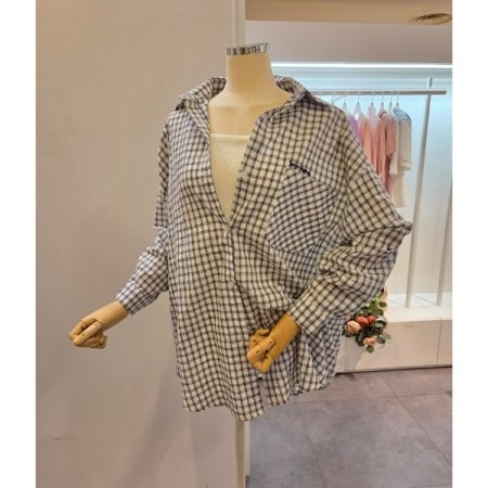 백 레터링 루즈핏 체크셔츠