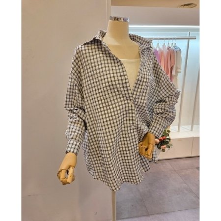 백 레터링 루즈핏 체크셔츠