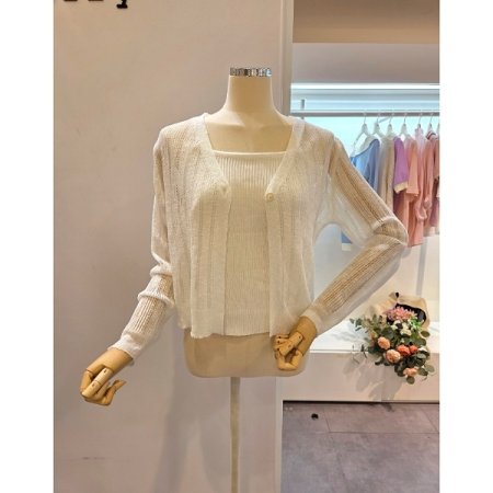 골지 끈탑 가디건 세트