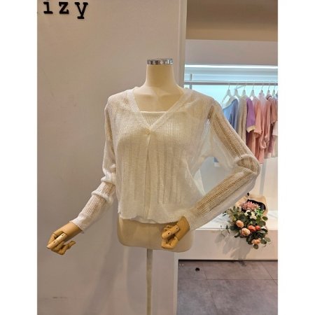 골지 끈탑 가디건 세트