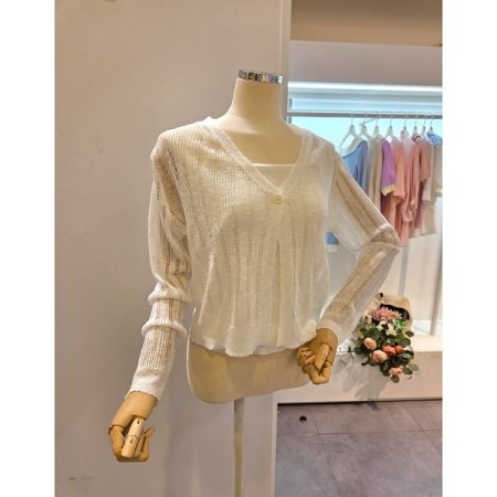 골지 끈탑 가디건 세트