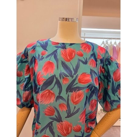 벌룬소매 플라워 블라우스