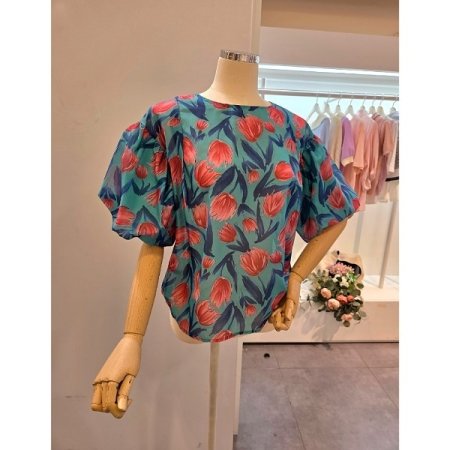 벌룬소매 플라워 블라우스