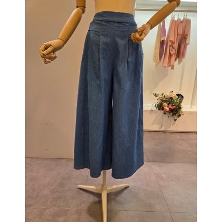 밴딩 핀턱 통 와이드 팬츠