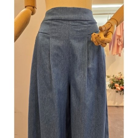 밴딩 핀턱 통 와이드 팬츠