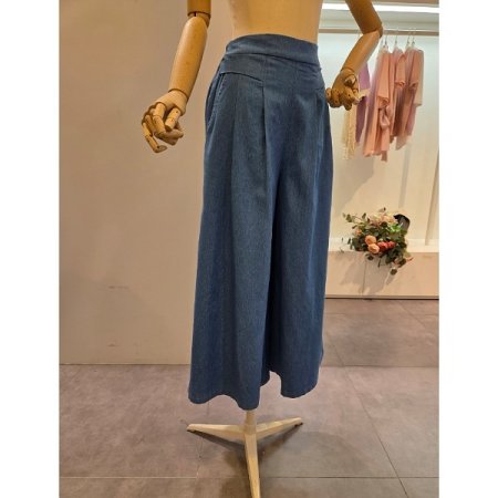 밴딩 핀턱 통 와이드 팬츠