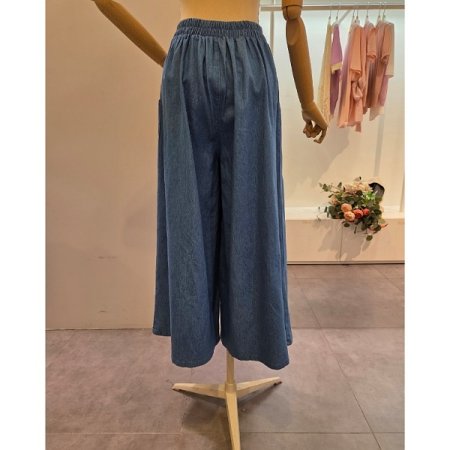 밴딩 핀턱 통 와이드 팬츠