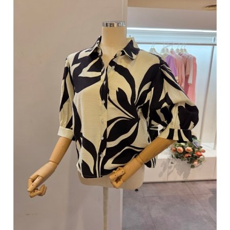 나염 카라 블라우스