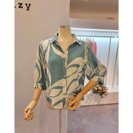 나염 카라 블라우스