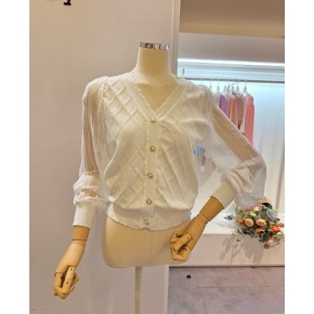 시스루 소매 니트 가디건