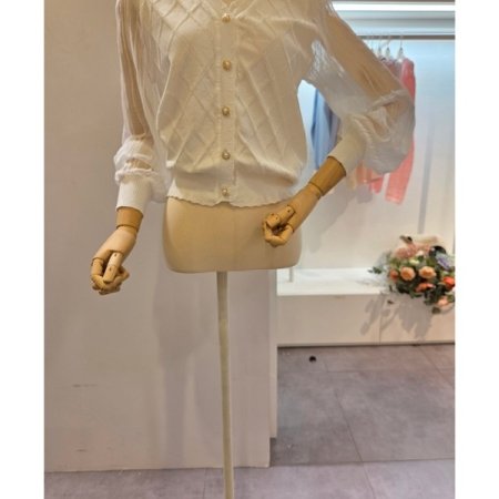 시스루 소매 니트 가디건