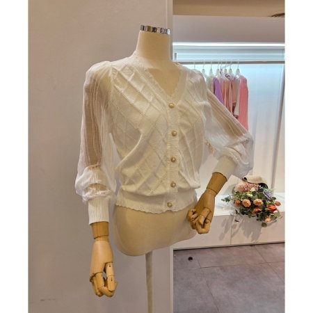 시스루 소매 니트 가디건