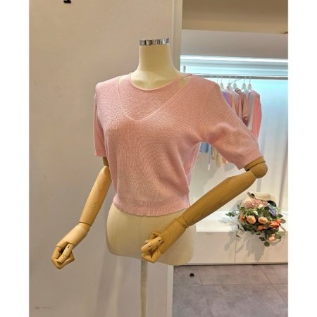 숏 골지 트임 니트