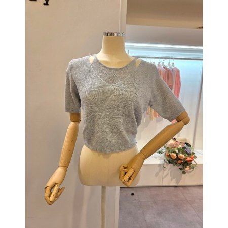 숏 골지 트임 니트