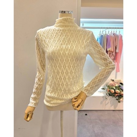 소매 시스루 패턴 티셔츠