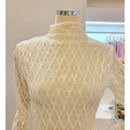 소매 시스루 패턴 티셔츠