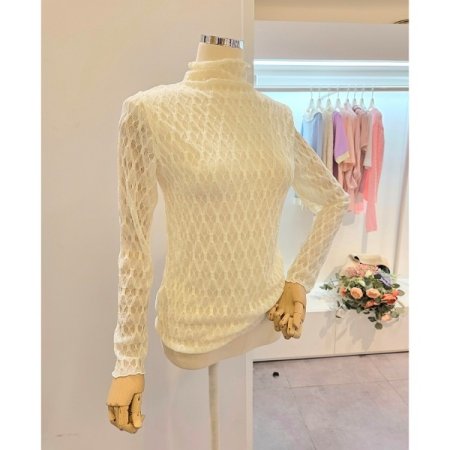 소매 시스루 패턴 티셔츠