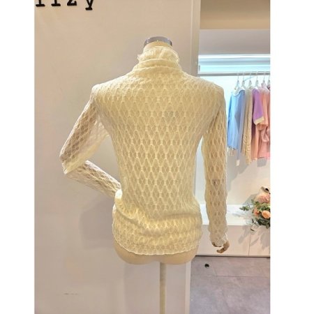 소매 시스루 패턴 티셔츠