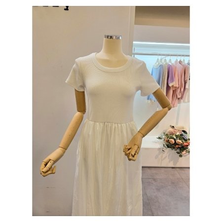 골지 배색 롱 원피스