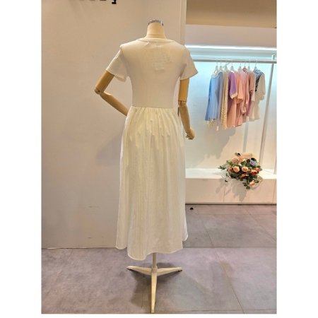 골지 배색 롱 원피스