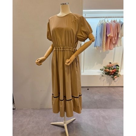 허리 스트링 나일론 원피스