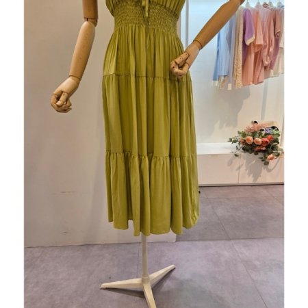 스퀘어넥 허리밴딩 원피스