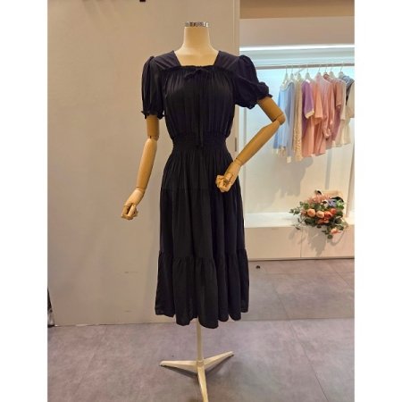 스퀘어넥 허리밴딩 원피스