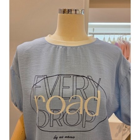 벌룬 소매 라운드넥 티셔츠