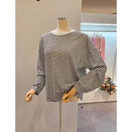 스트라이프 라운드넥 티셔츠