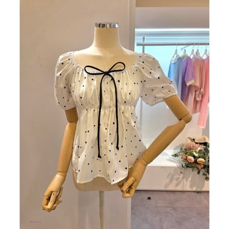 블랙리본 도트 블라우스