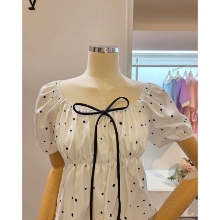 블랙리본 도트 블라우스