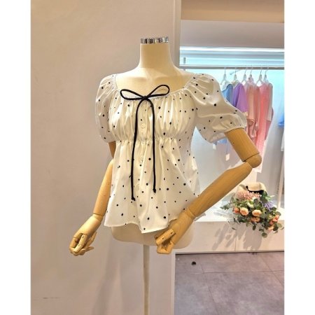 블랙리본 도트 블라우스