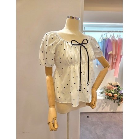 블랙리본 도트 블라우스