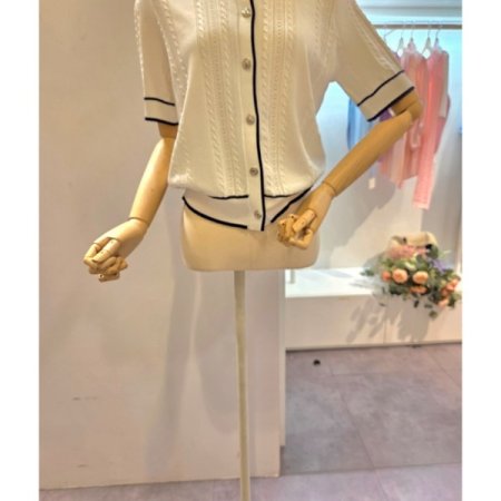 배색 카라 펀칭 가디건