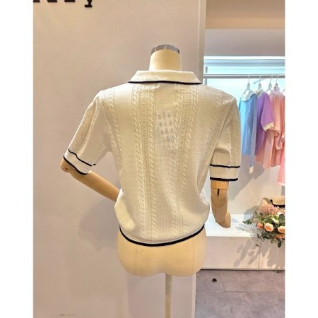 배색 카라 펀칭 가디건